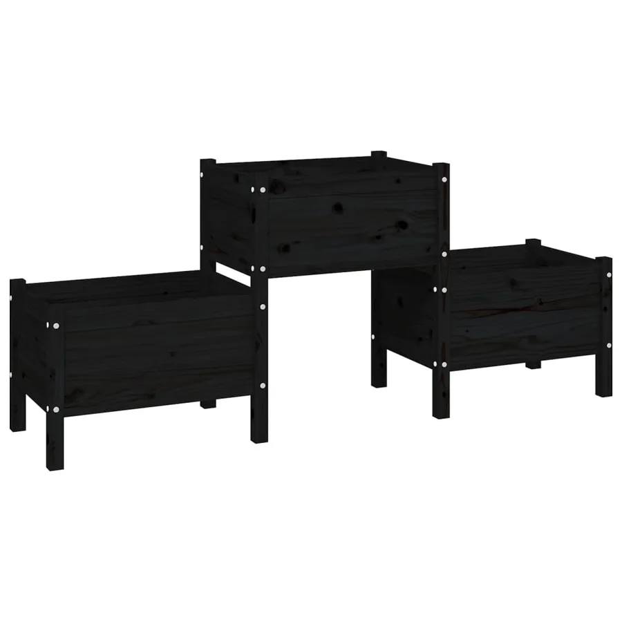 Jardinière Noir 178,5x44x75 cm Bois massif de pin - 2