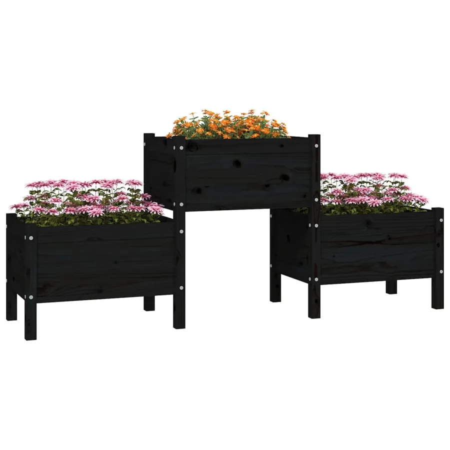 Jardinière Noir 178,5x44x75 cm Bois massif de pin - 3