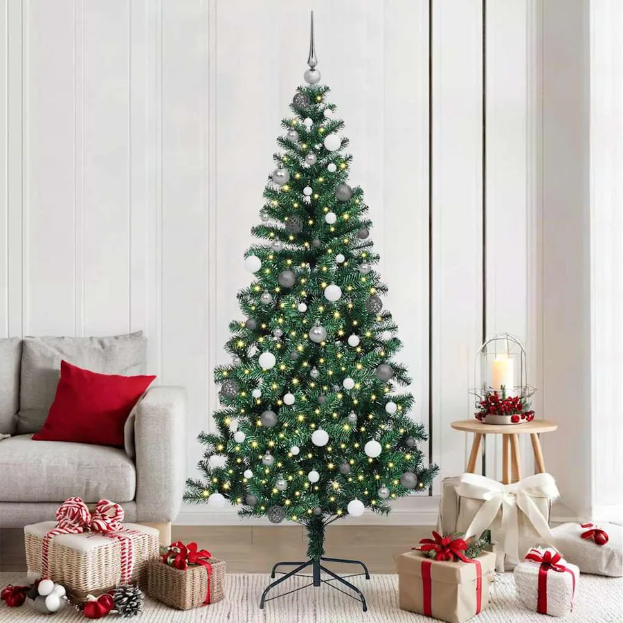 Sapin de Noël artificiel pré-éclairé Vert 210 cm PVC et métal