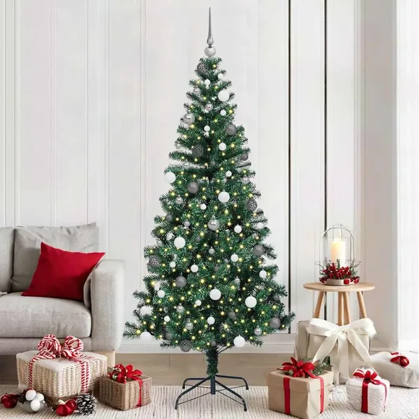Sapin de Noël artificiel pré-éclairé Vert 210 cm PVC et métal