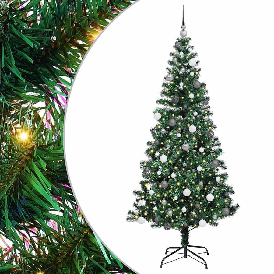 Sapin de Noël artificiel pré-éclairé Vert 210 cm PVC et métal - 2