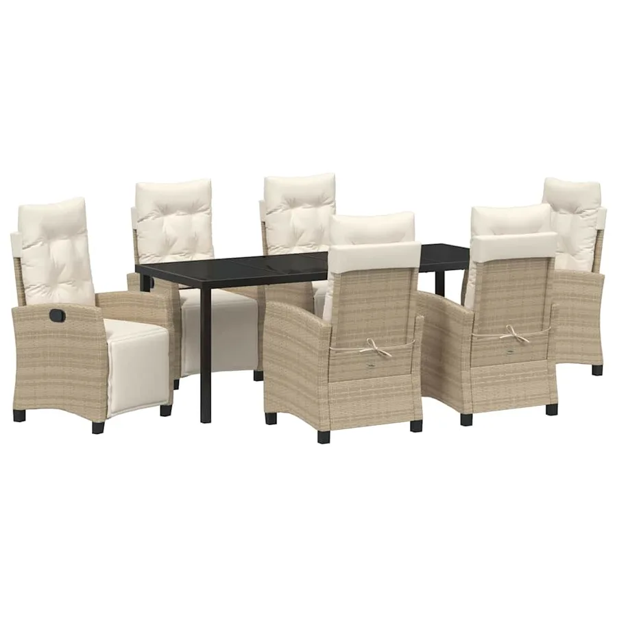 Ensemble de salle à manger pour jardin 7 pcs Beige polyrotin - 2