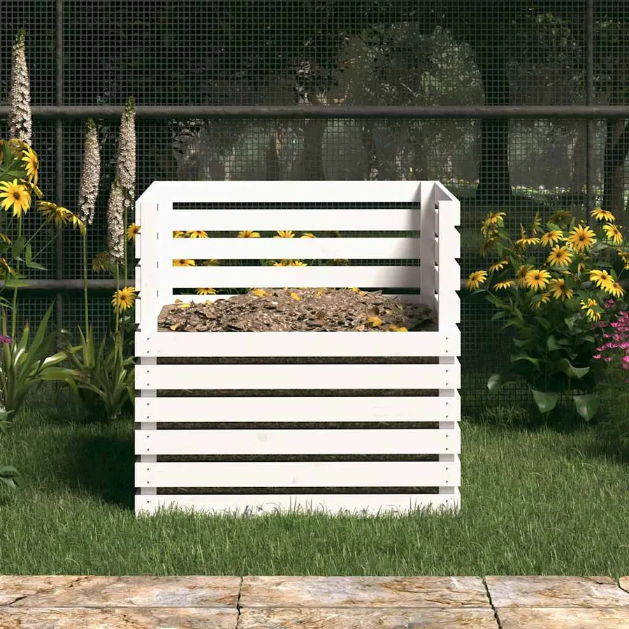 Composteur Blanc 80x80x78 cm Bois massif de pin - 3