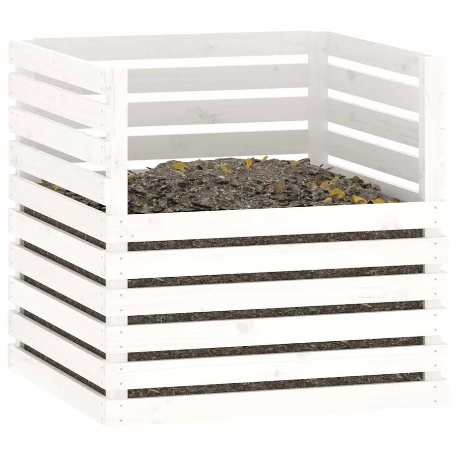Composteur Blanc 80x80x78 cm Bois massif de pin - 4