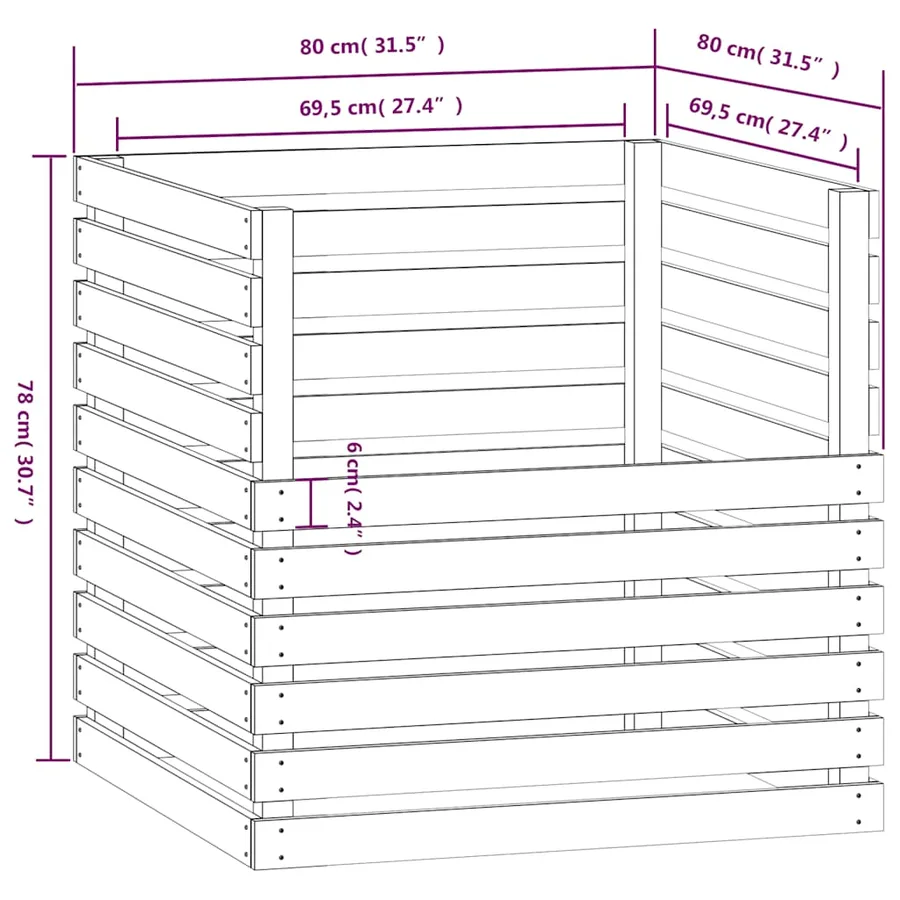 Composteur Blanc 80x80x78 cm Bois massif de pin - 8