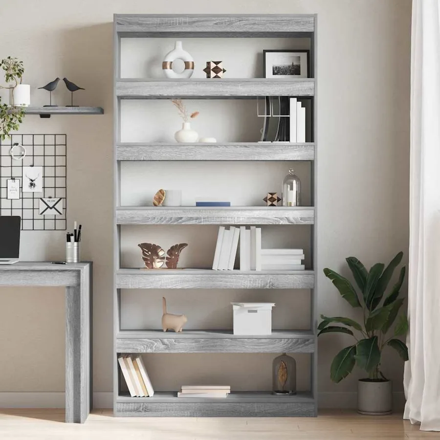 Bibliothèque Gris Sonoma 100 x 30 x 198 cm Bois d'ingénierie - 4