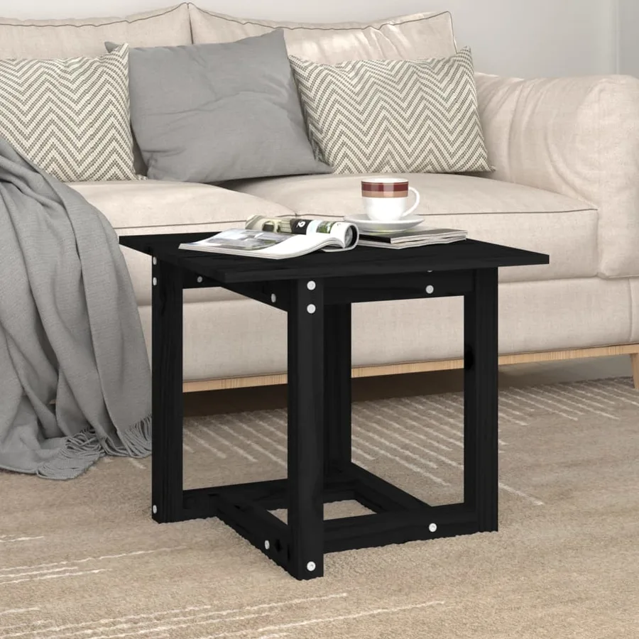 Table basse Noir 50x50x45 cm Bois massif de pin - 4
