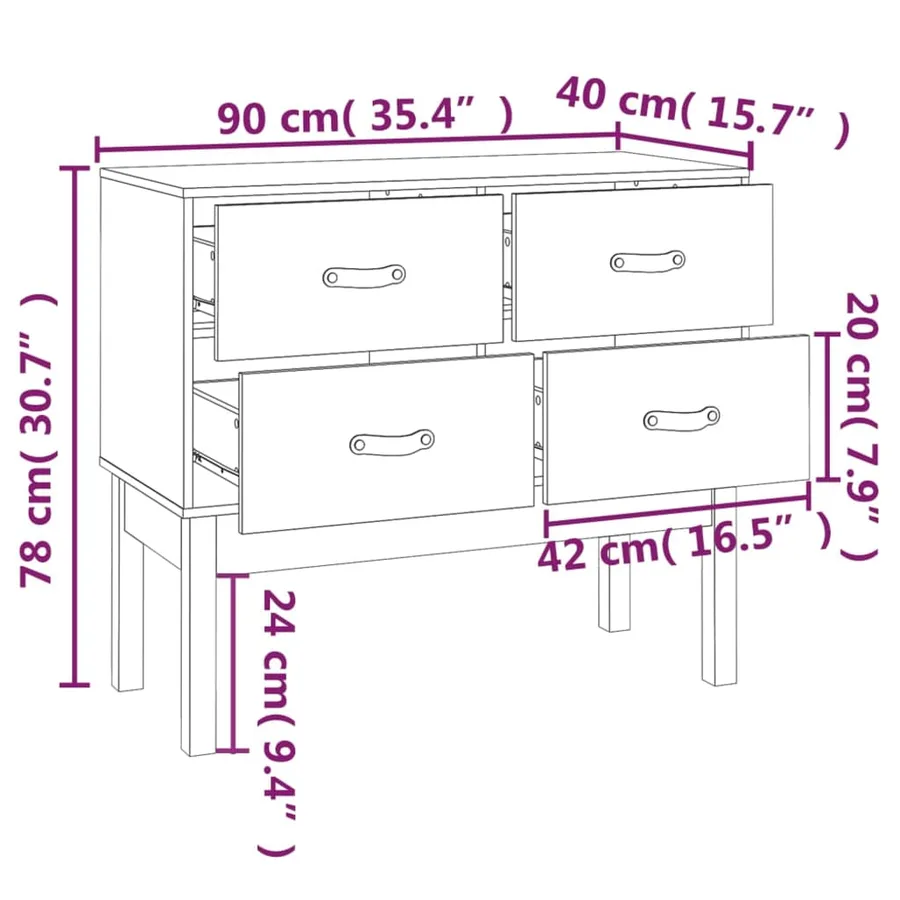 Armoire console Gris 90x40x78 cm Bois de pin solide - 9