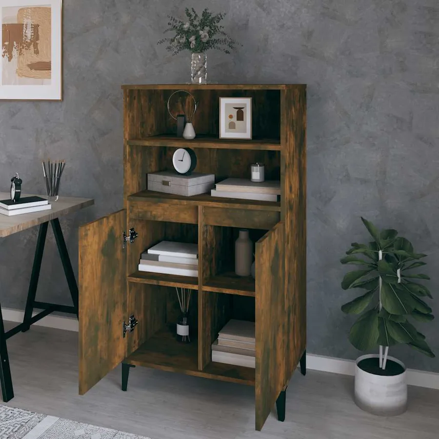Buffet haut Chêne fumé 60x36x110 cm Bois d'ingénierie - 6