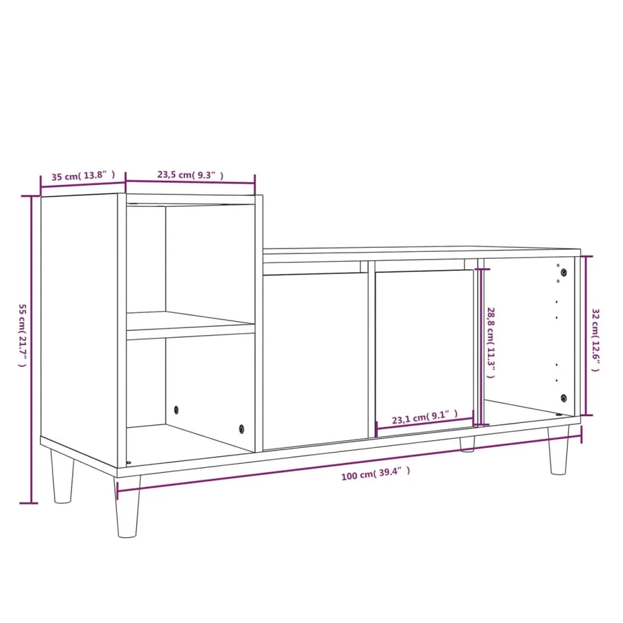 Meuble TV Chêne fumé 100x35x55 cm Bois d'ingénierie - 9