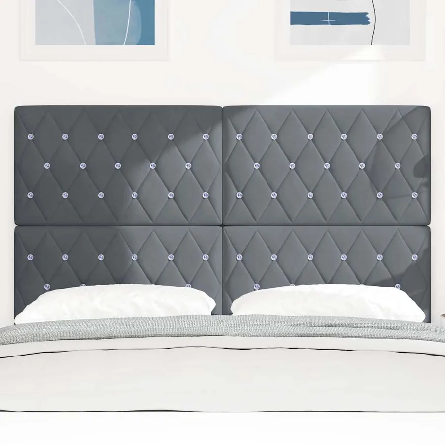 Tête de lit LED avec bandes LED Gris foncé 144 cm Velours - 3