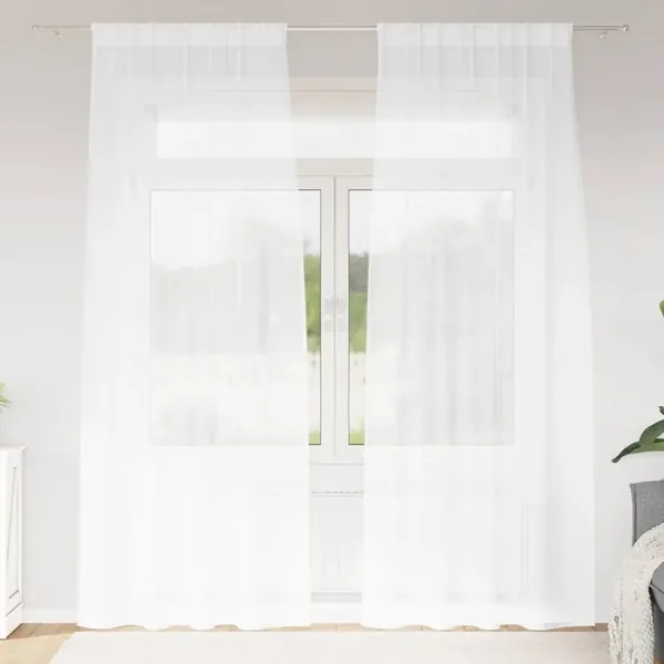Rideau en Voile 2 pcs Blanc 225 x 140 cm Polyester