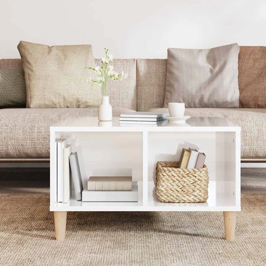 Table basse Blanc brillant 60x50x36,5 cm Bois d'ingénierie - 3