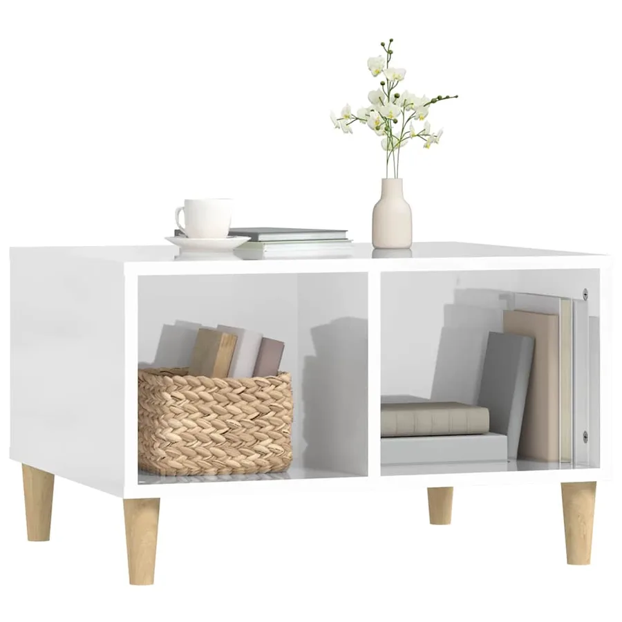 Table basse Blanc brillant 60x50x36,5 cm Bois d'ingénierie - 4