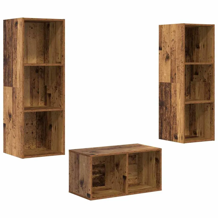 Ensemble meuble TV Montage mural Bois Ancien 37 x 37 x 107 cm - 2