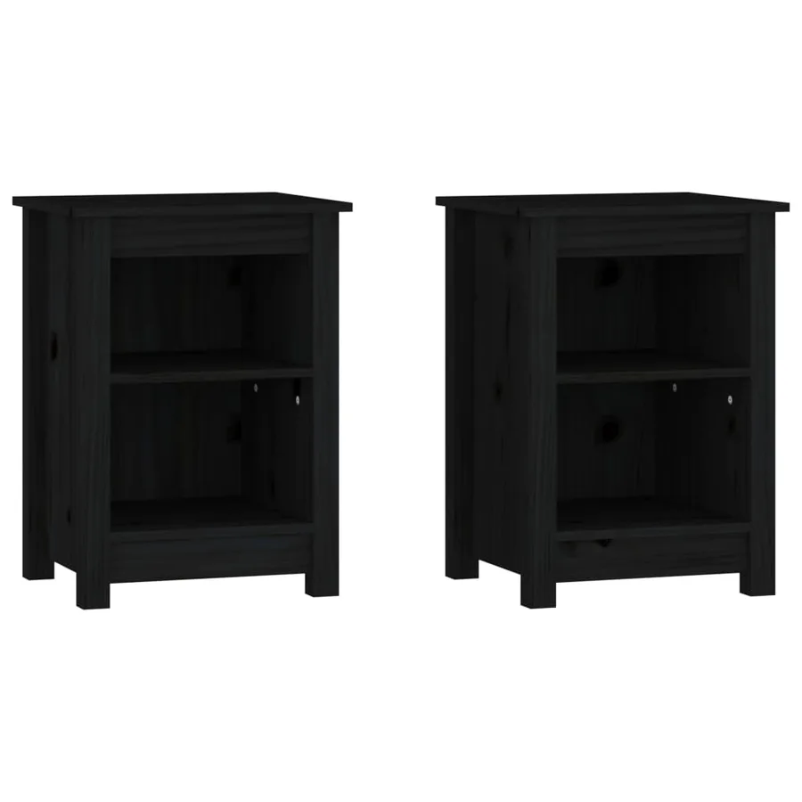 Tables de chevet 2 pcs Noir 40x35x55 cm Bois de pin solide - 2