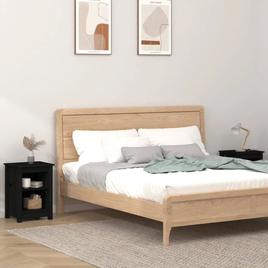 Tables de chevet 2 pcs Noir 40x35x55 cm Bois de pin solide - 7