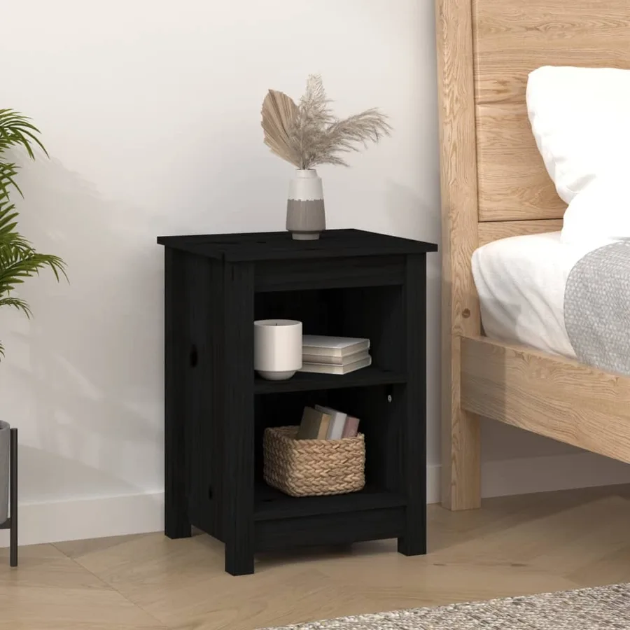 Tables de chevet 2 pcs Noir 40x35x55 cm Bois de pin solide - 8