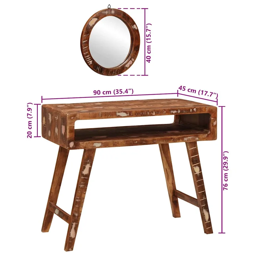 Table de Toilette Marron 90 x 76 x 45 cm Bois Recyclé Solide - 13