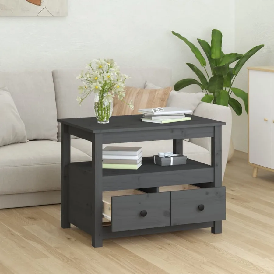 Table basse Gris 71x49x55 cm Bois massif de pin - 4