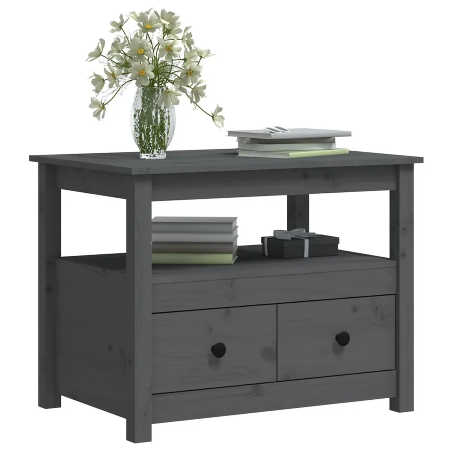 Table basse Gris 71x49x55 cm Bois massif de pin - 5