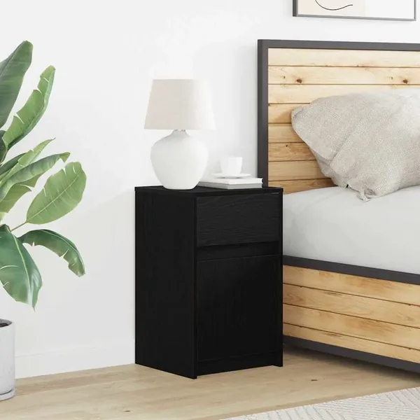 Armoire de chevet LED avec tiroir Chêne noir 38 x 34 x 61 cm