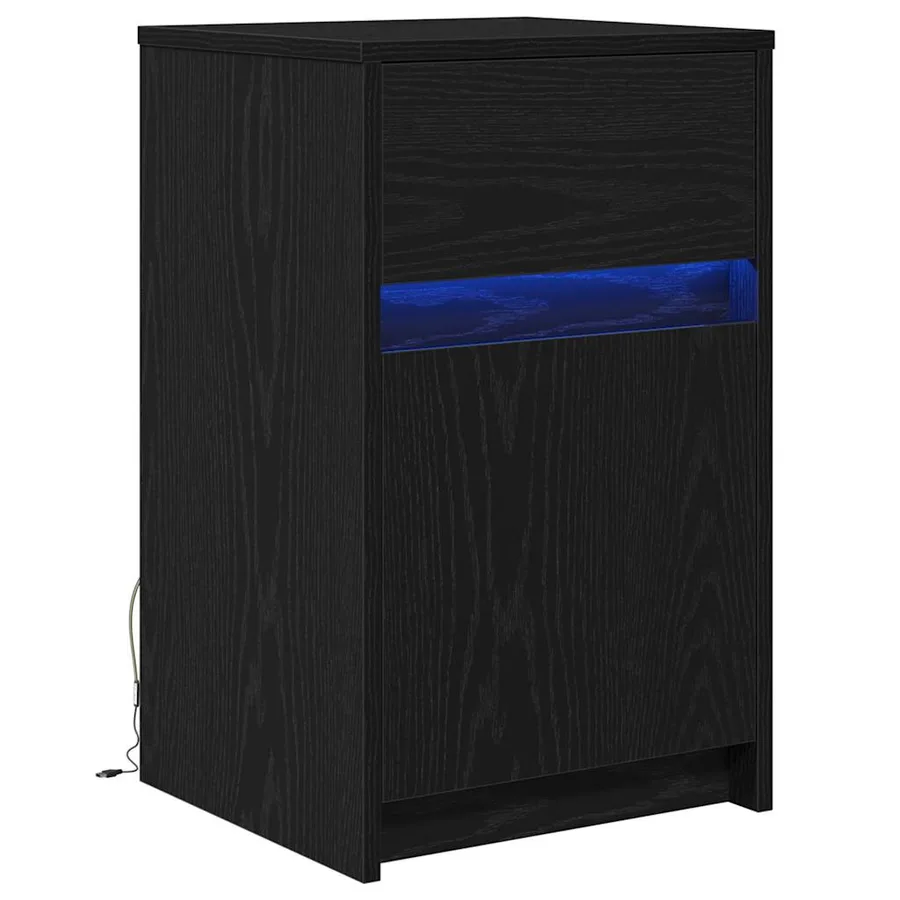 Armoire de chevet LED avec tiroir Chêne noir 38 x 34 x 61 cm - 2