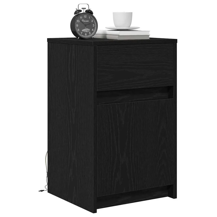 Armoire de chevet LED avec tiroir Chêne noir 38 x 34 x 61 cm - 3
