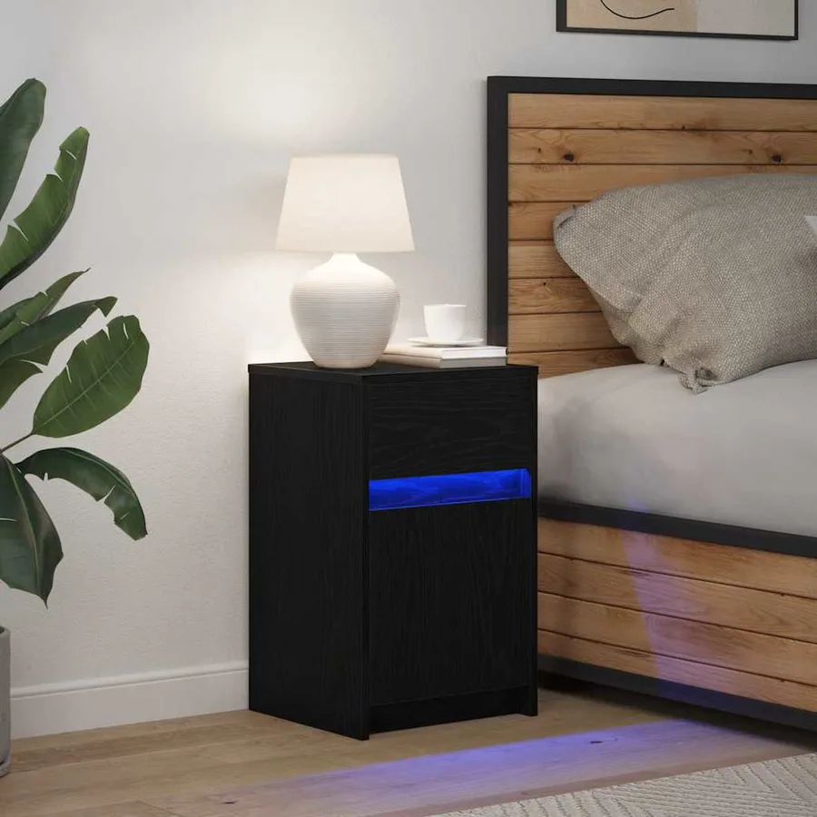 Armoire de chevet LED avec tiroir Chêne noir 38 x 34 x 61 cm - 4