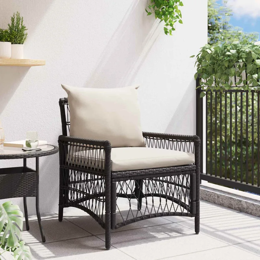 Chaise de jardin avec coussin Noir 73 x 61 x 77 cm polyrotin - 3
