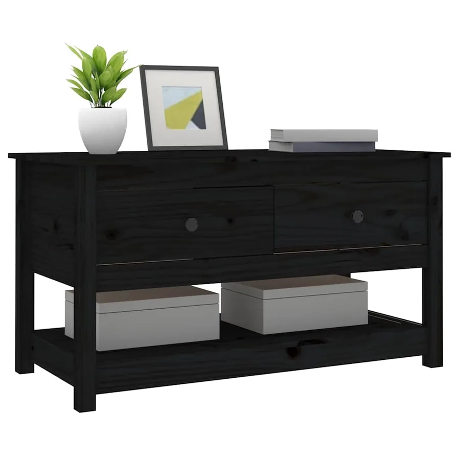 Table basse Noir 102x49x55 cm Bois massif de pin - 7