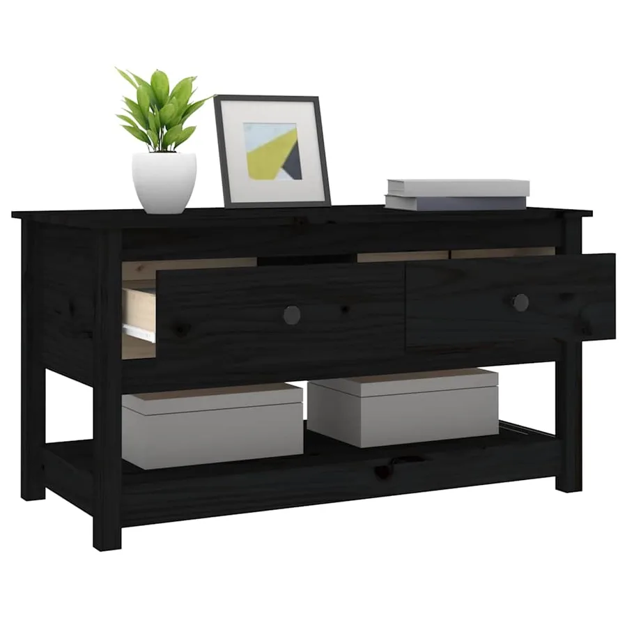 Table basse Noir 102x49x55 cm Bois massif de pin - 8