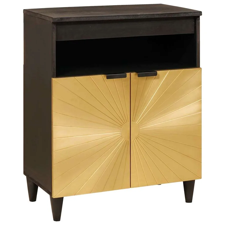 Buffet Noir et or 60 x 33 x 75 cm Bois de mangue massif
