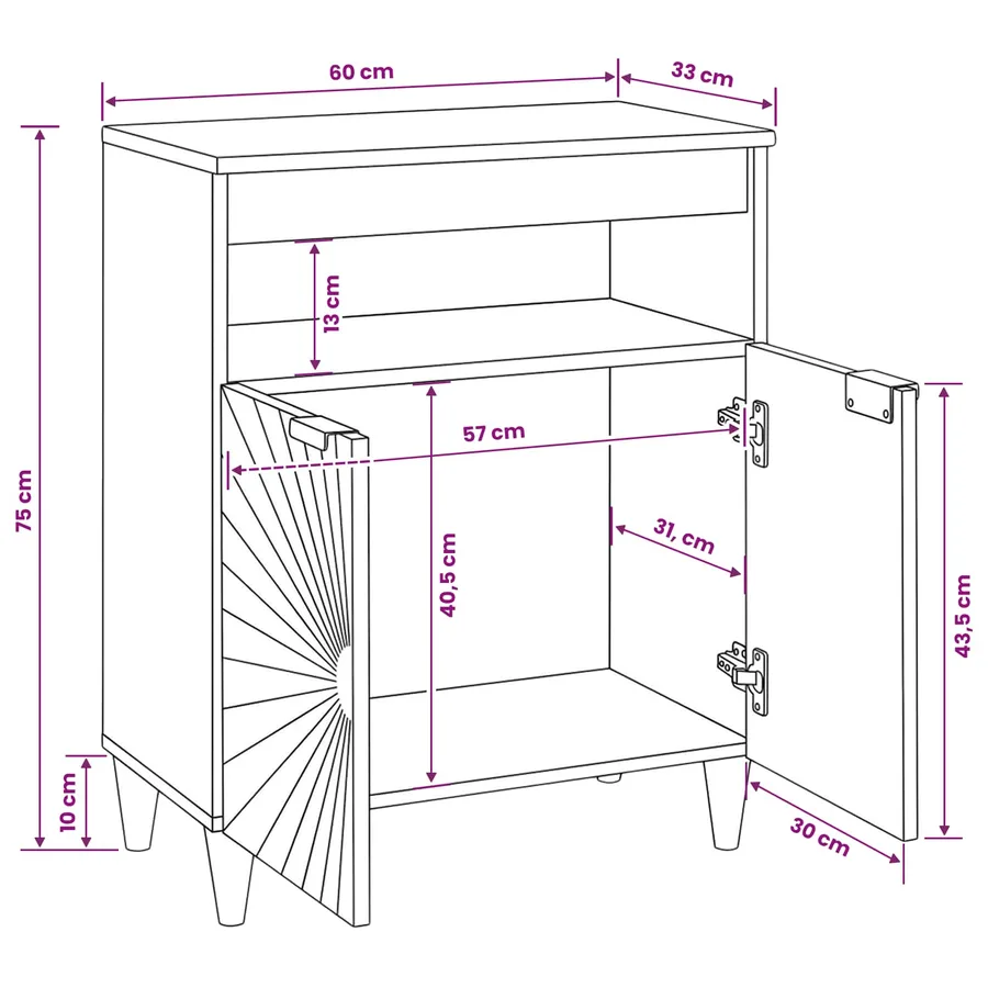 Buffet Noir et or 60 x 33 x 75 cm Bois de mangue massif - 12