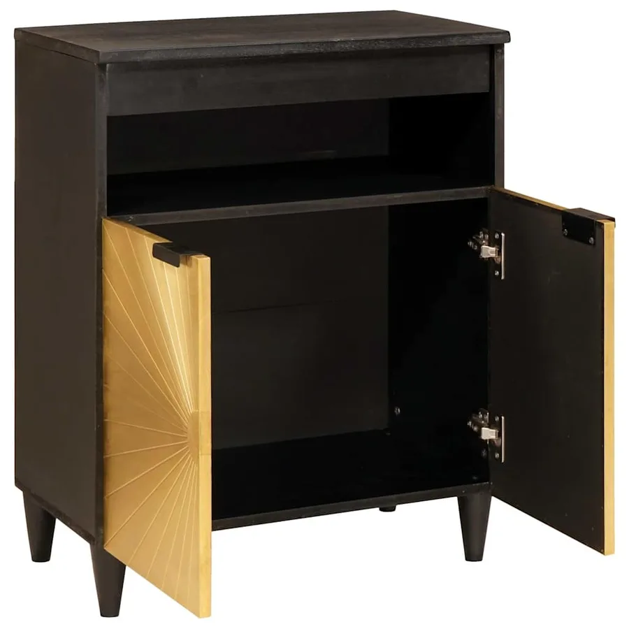 Buffet Noir et or 60 x 33 x 75 cm Bois de mangue massif - 2
