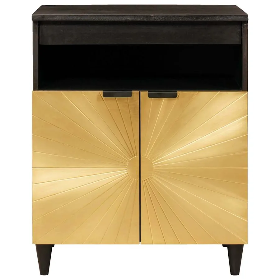 Buffet Noir et or 60 x 33 x 75 cm Bois de mangue massif - 3