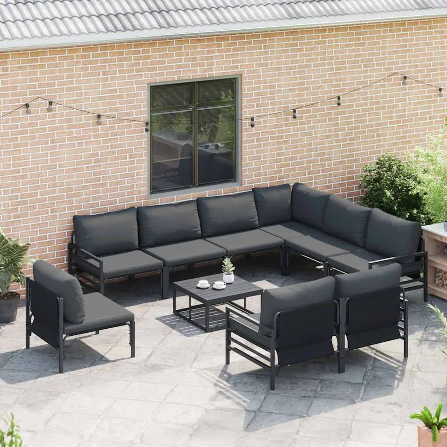 Ensemble de canapé de jardin avec coussin 9 pcs Noir Acier - 3