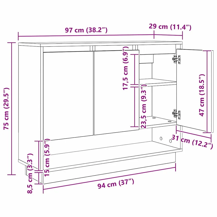 Buffet Chêne noir 97 x 29 x 75 cm Bois d'ingénierie - 14