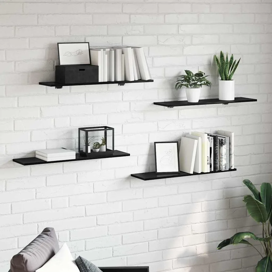 Étagère à livres 4 pcs Noir 80 x 20 x 1,5 cm Bois d'ingénierie - 3