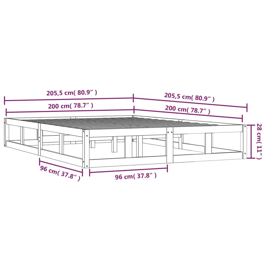 Cadre de lit sans matelas noir 200x200 cm bois massif - 9