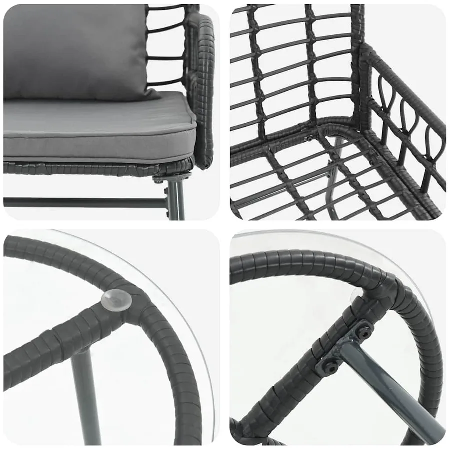 Ensemble de salle à manger pour jardin 3 pcs Noir et anthracite - 8