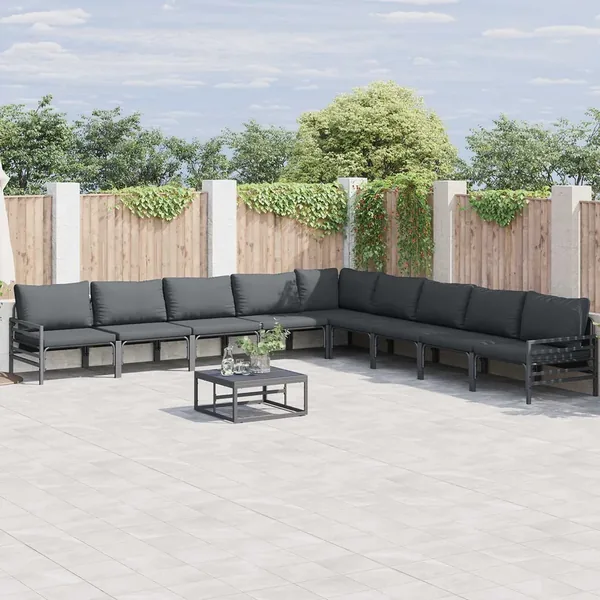 Ensemble de canapé de jardin avec coussin 10 pcs Noir Acier