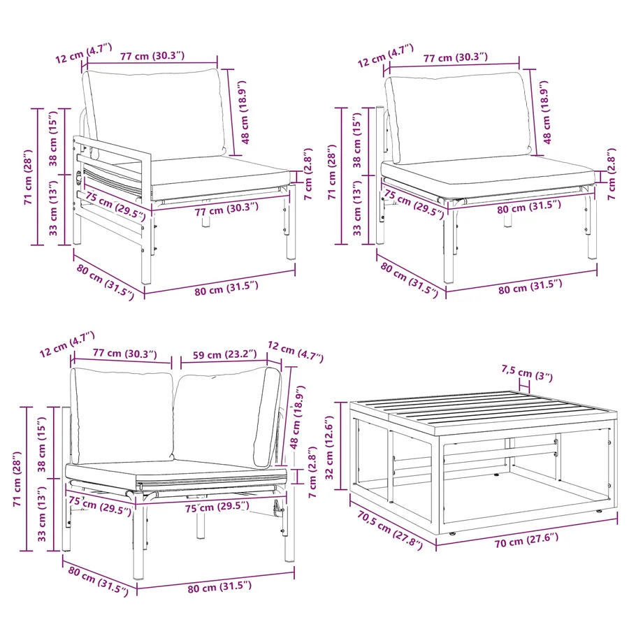 Ensemble de canapé de jardin avec coussin 10 pcs Noir Acier - 14