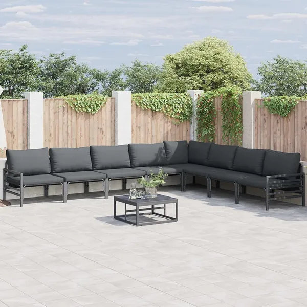 Ensemble de canapé de jardin avec coussin 9 pcs Noir Acier