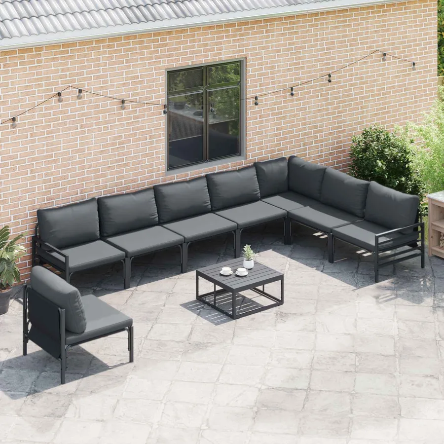 Ensemble de canapé de jardin avec coussin 9 pcs Noir Acier - 5