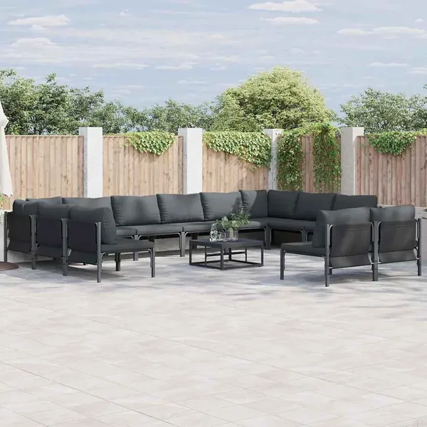 Ensemble de canapé de jardin avec coussin 13 pcs Noir Acier