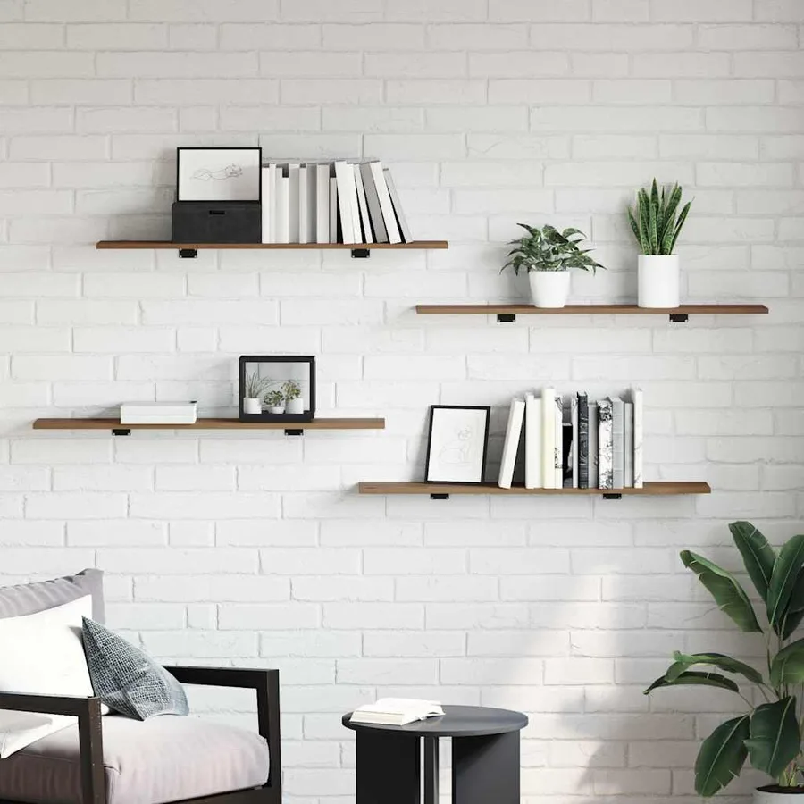 Étagère à livres 3 niveaux 4 pcs 100 x 20 x 1,5 cm Marron - 3