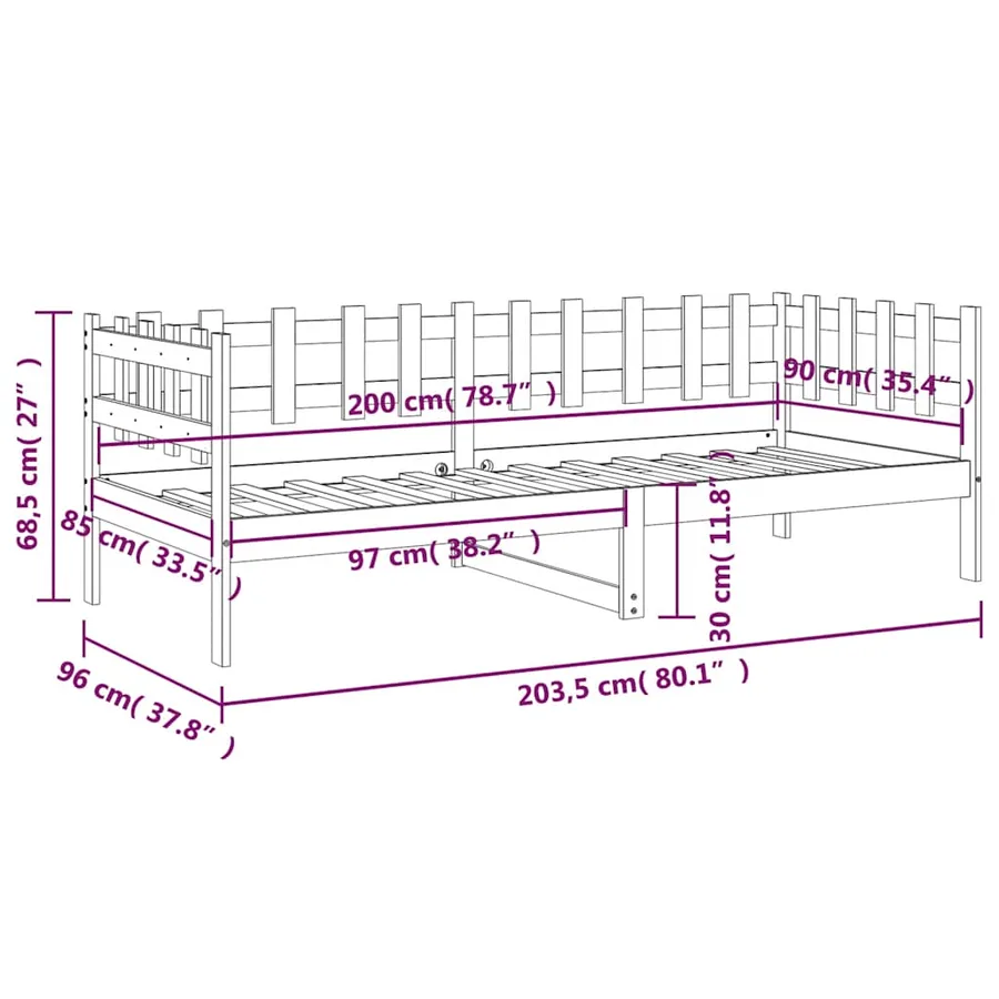Lit de jour sans matelas gris 90x200 cm bois de pin massif - 11