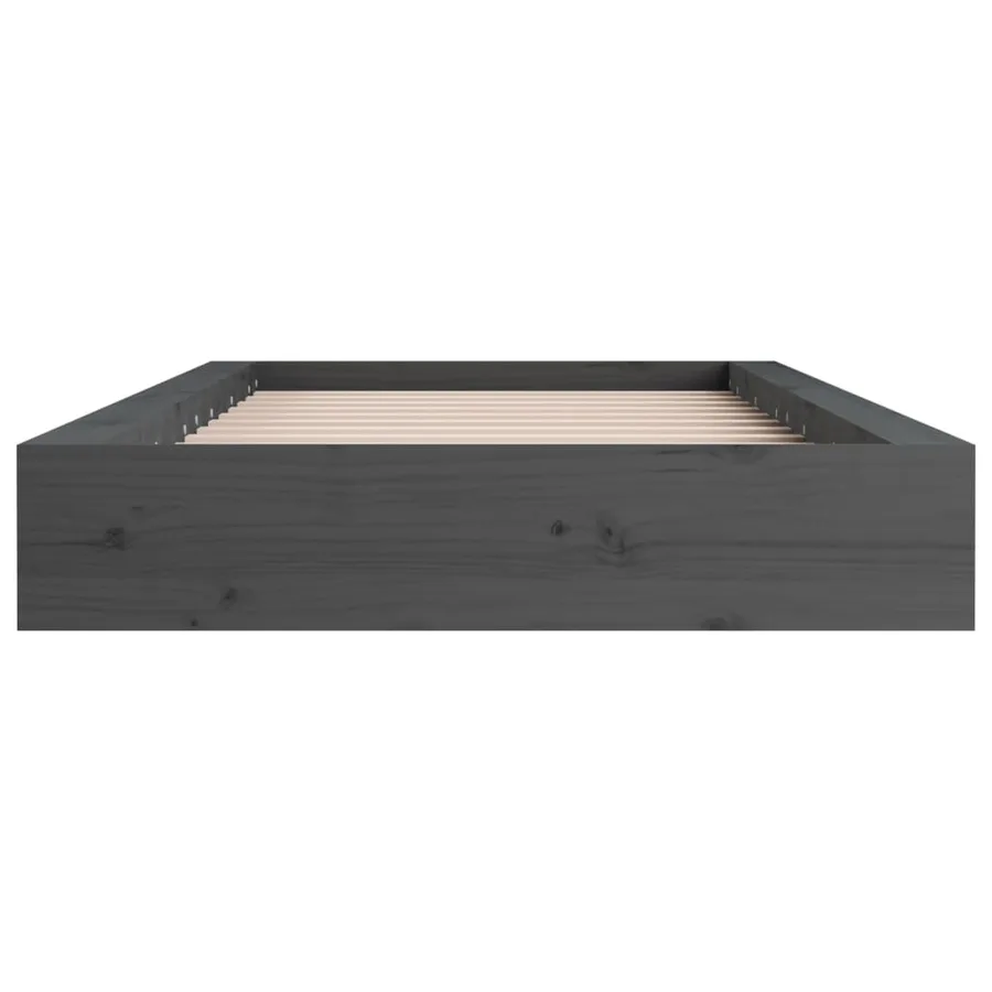 Cadre de lit sans matelas gris 135x190 cm bois massif - 4