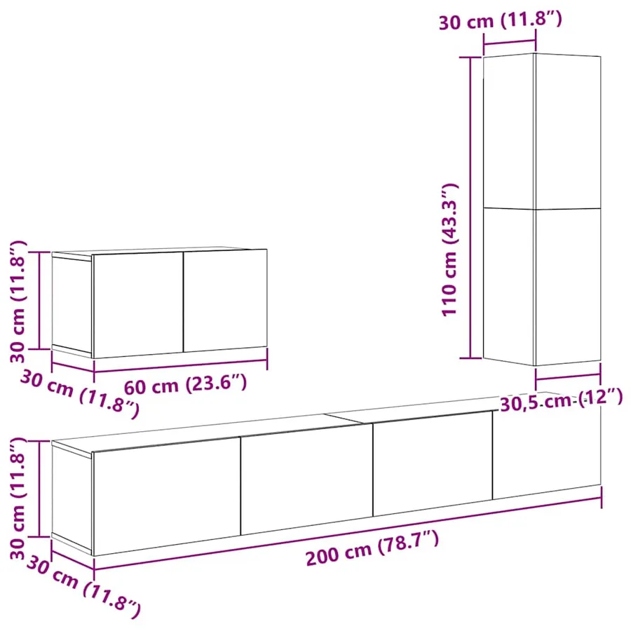 Ensemble meuble TV 4 pcs Chêne noir Bois d'ingénierie - 15